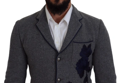 Dolce & Gabbana Gray Wool Roses Slim Fit Jacket Blazer In Gray