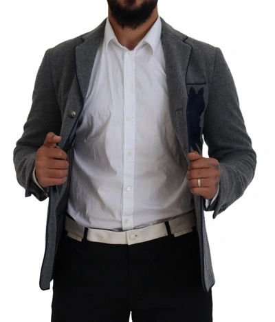 Dolce & Gabbana Gray Wool Roses Slim Fit Jacket Blazer In Gray