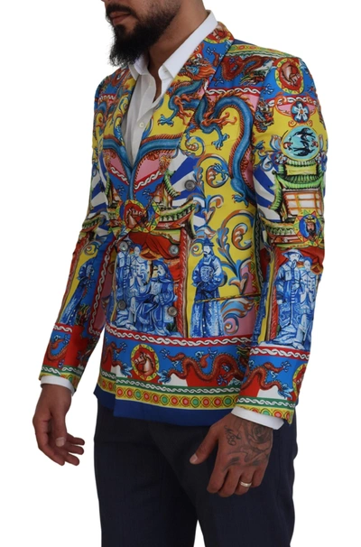 Shop Dolce & Gabbana Elegant Silk Double-breasted Dragon Men's Blazer In Multicolor