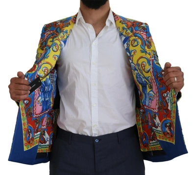 Shop Dolce & Gabbana Elegant Silk Double-breasted Dragon Men's Blazer In Multicolor