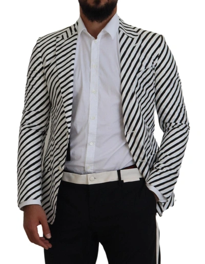 Shop Dolce & Gabbana Elegant White Striped Single Breasted Men's Blazer