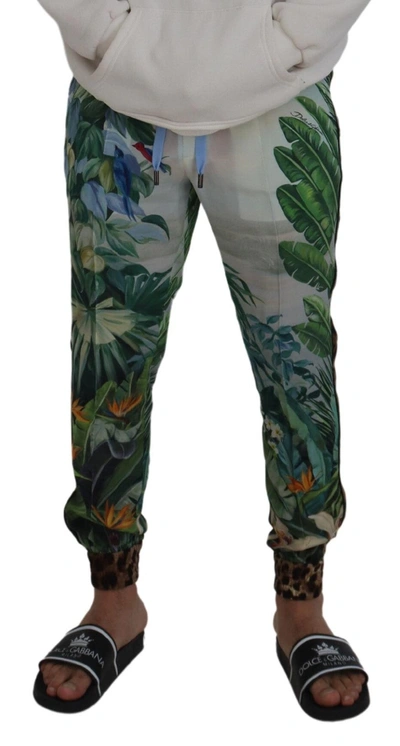 Shop Dolce & Gabbana White Floral Printed Men Jogger Men's Pants In Multicolor