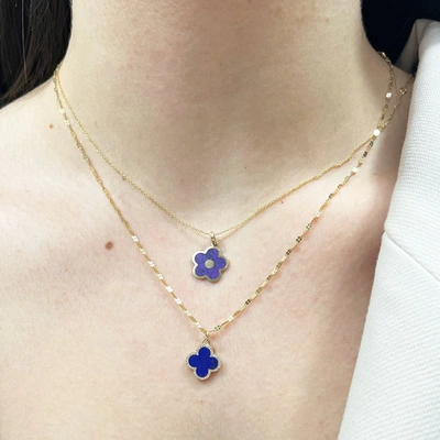 Shop The Lovery Lapis Diamond Clover Charm In Blue