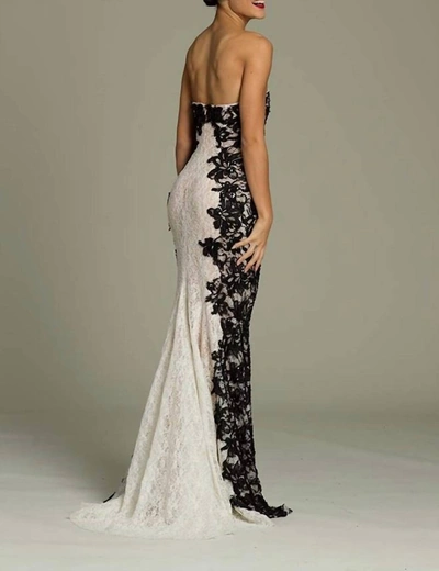 Shop Jovani Strapless And Fitted Dress In Ivory/back In Silver