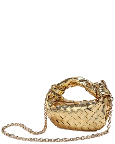 Shop Tiffany & Fred Woven Leather Knot Handle Crossbody In Gold