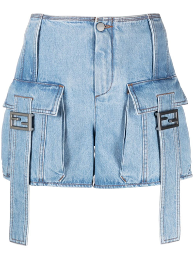 Shop Fendi Baguette Shorts In Blue