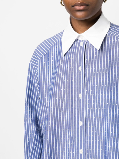 Shop Sandro Rhinestone-embellished Striped Cotton Shirt In Blue
