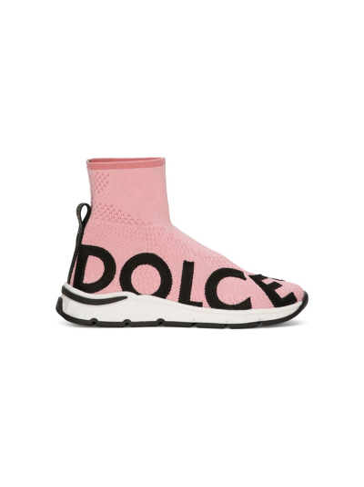 Shop Dolce & Gabbana Logo-jacquard Sock Sneakers In Pink