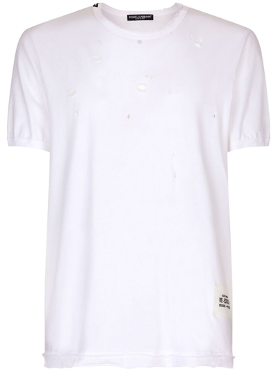 Shop Dolce & Gabbana Distressed Cotton T-shirt In White