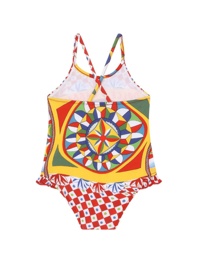 Shop Dolce & Gabbana Logo-print Ruched-detailing Swuimsuit In Multicolour