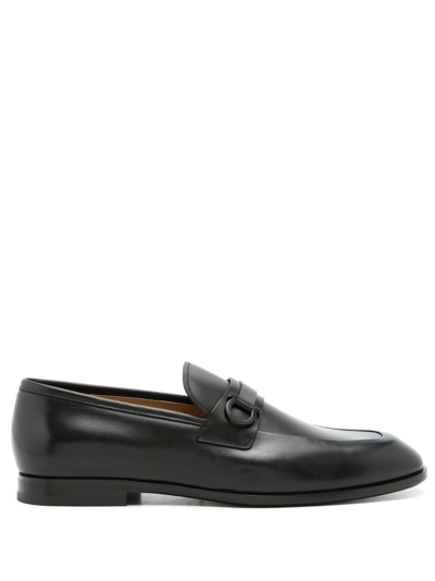 Shop Ferragamo Gancini-buckle Leather Boat Shoes In Black