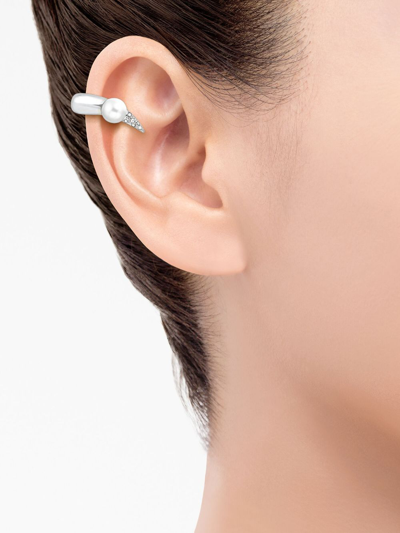 Tasaki 18kt White Gold Collection Line Danger Horn Plus Pearl And Diamond Ear Cuff In Silver