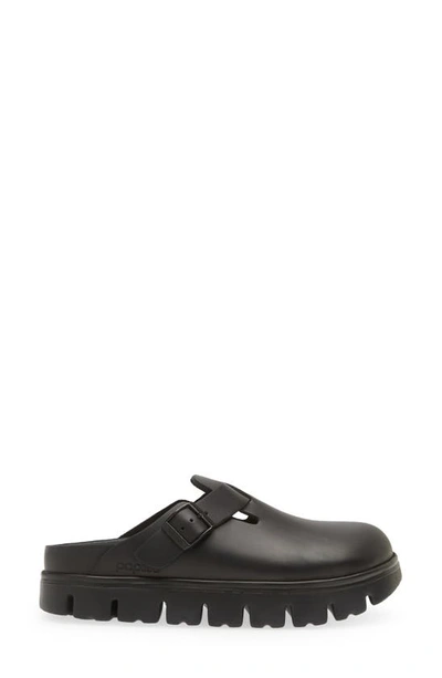 Birkenstock Boston Chunky Slipper In Black Natural Leather With Serrated Sole In Black