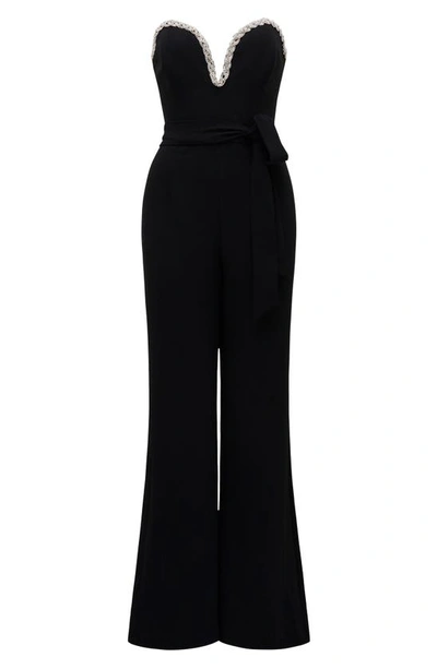 Shop Ever New Disco Embellished Strapless Jumpsuit In Black