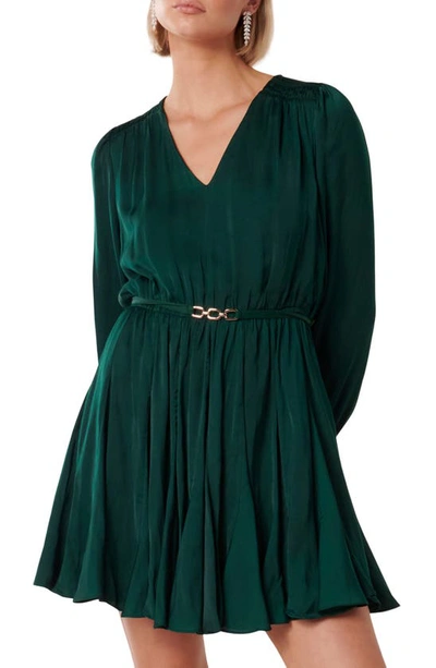 Shop Ever New Martina Godet Long Sleeve Minidress In Deep Emerald