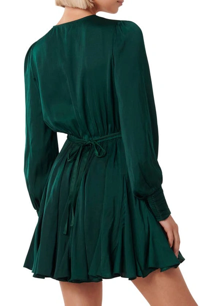 Shop Ever New Martina Godet Long Sleeve Minidress In Deep Emerald