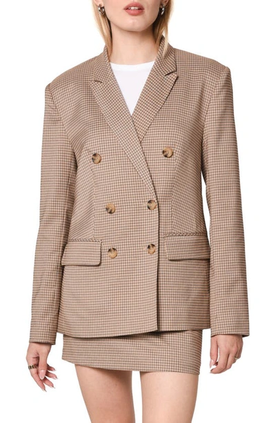 Shop Wayf Newton Check Double Breasted Blazer In Brown Houndstooth