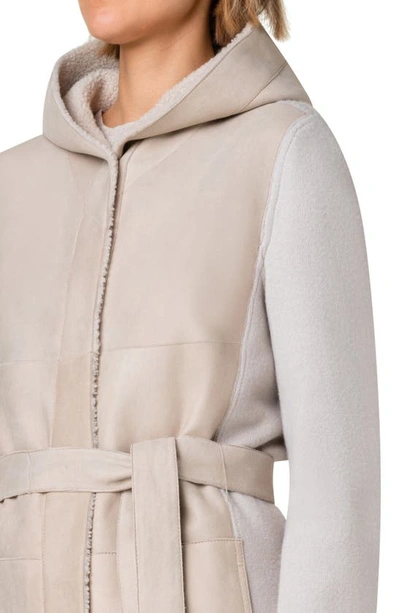 Shop Akris Cashmere Stretch Knit & Genuine Shearling Hooded Coat In 330-greige