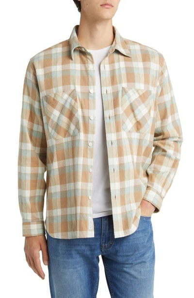 Shop Closed Plaid Cotton Flannel Button-up Shirt In Beige/ Glazed Green