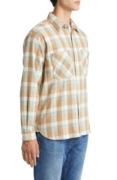 Shop Closed Plaid Cotton Flannel Button-up Shirt In Beige/ Glazed Green