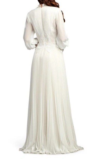Tadashi Shoji Lace Embroidered Long Sleeve Chiffon Gown In Ivory/ Petal