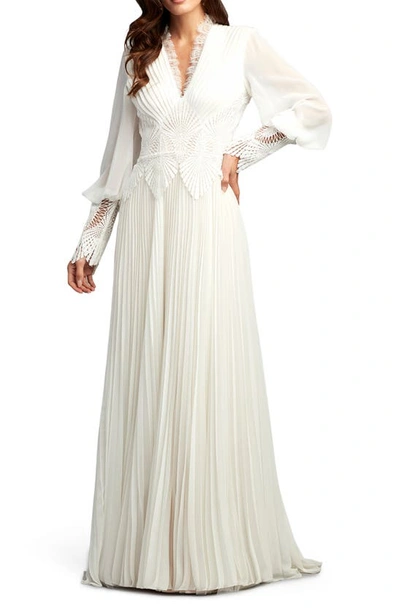 Tadashi Shoji Lace Embroidered Long Sleeve Chiffon Gown In Ivory/ Petal