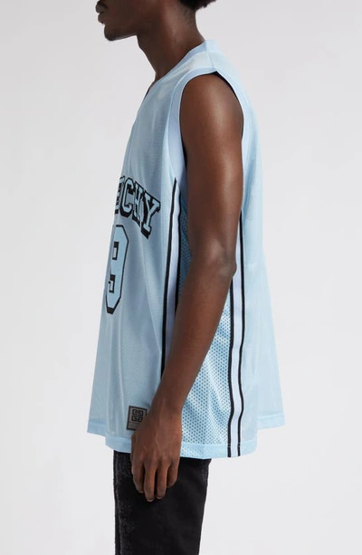 Shop Givenchy Logo Embroidered Mesh Basketball Top In Light Blue