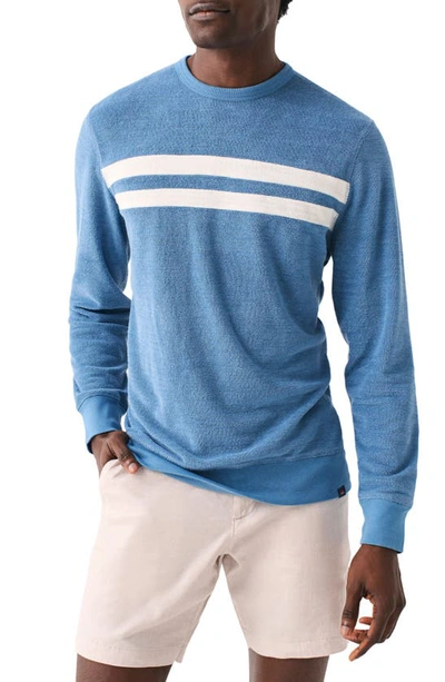 Shop Faherty Cabana Surf Stripe Terry Cloth Crewneck Sweatshirt In Marine Blue