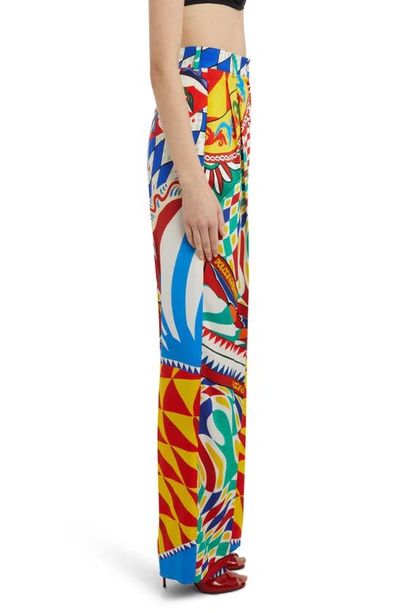 Shop Dolce & Gabbana Mixed Print Wide Leg Stretch Silk Pants In Blue Multicolor