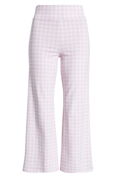 Shop Hue Gingham Crop Flare Cotton Blend Leggings In Pink