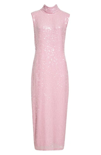 Shop Lapointe Sequin Mock Neck Cap Sleeve Maxi Dress In Blossom