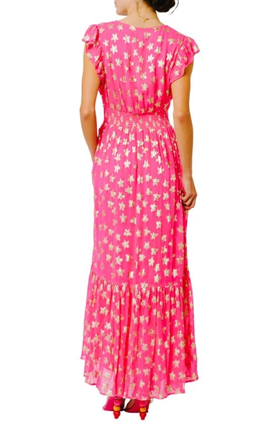 Shop Ciebon Loxi Metallic Star Print Maxi Dress In Pink