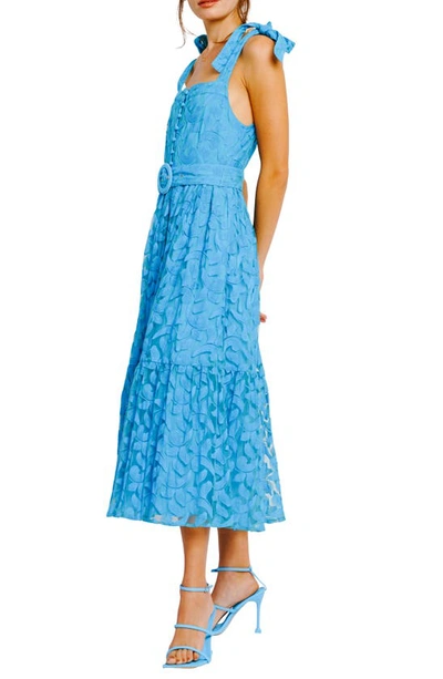 Shop Ciebon Rachel Embroidered Belted Dress In Blue