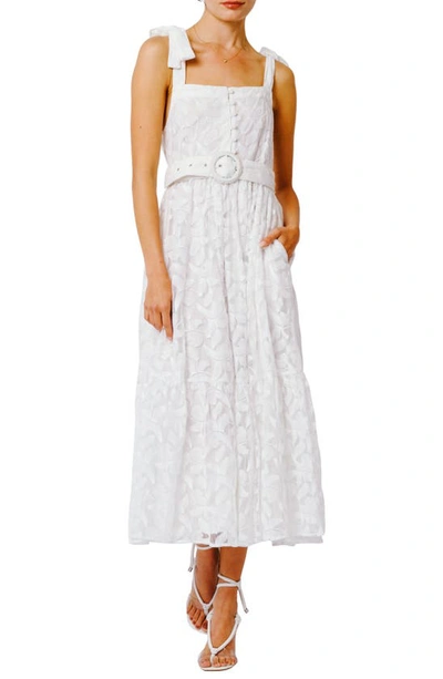 Shop Ciebon Rachel Embroidered Belted Dress In White