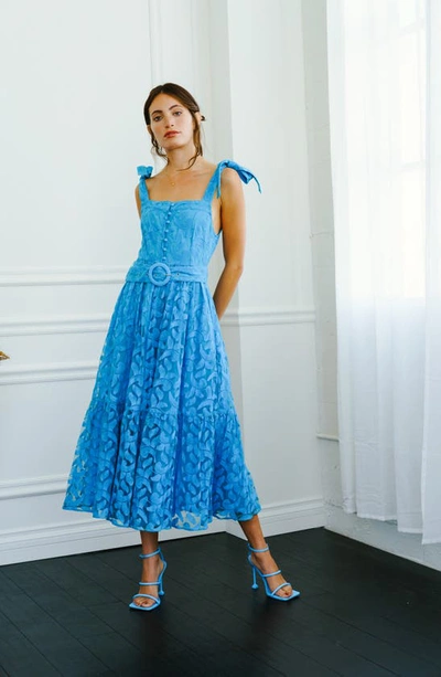 Shop Ciebon Rachel Embroidered Belted Dress In Blue