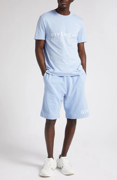 Shop Givenchy Logo Boxy Fit Cotton Fleece Sweat Shorts In Baby Blue