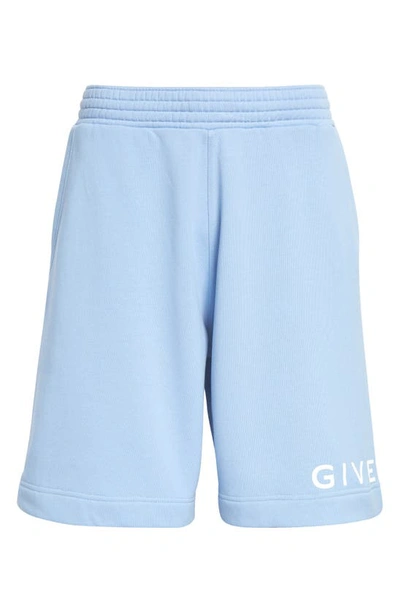 Shop Givenchy Logo Boxy Fit Cotton Fleece Sweat Shorts In Baby Blue