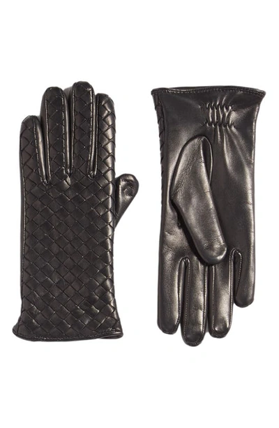 Shop Bottega Veneta Intrecciato Leather Gloves In 1000 Black