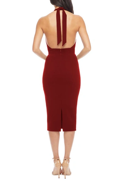 Shop Dress The Population Vanessa Halter Body-con Midi Dress In Garnet