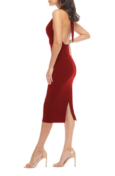 Dress The Population Vanessa Halter Body-con Midi Dress In Garnet