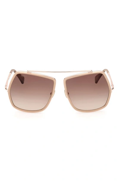 Shop Max Mara 64mm Gradient Oversize Geometric Sunglasses In Beige Horn / Gradient Brown