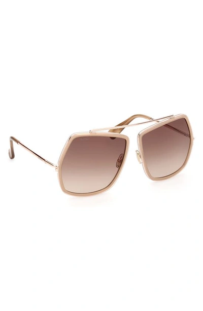 Shop Max Mara 64mm Gradient Oversize Geometric Sunglasses In Beige Horn / Gradient Brown