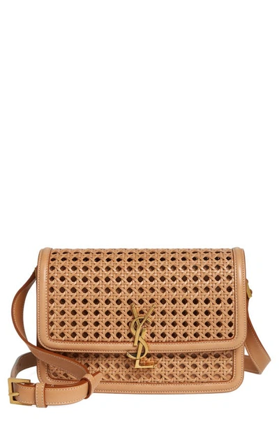 Shop Saint Laurent Medium Solferino Woven Shoulder Bag In Vintage Brown Gold
