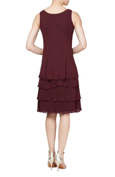 Sl Fashions Slny Tiered Chiffon Cocktail Dress With Jacket In Fig