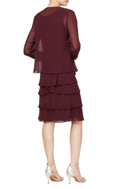 Sl Fashions Slny Tiered Chiffon Cocktail Dress With Jacket In Fig