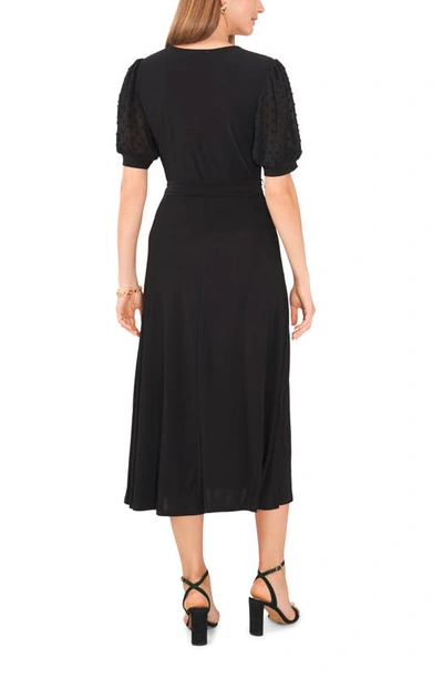 Shop Chaus Clip Dot Sleeve Tie Waist Midi Dress In Black
