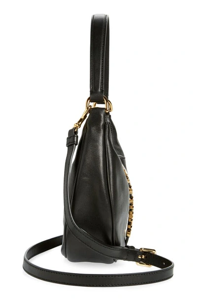 Shop Moschino Logo Belt Leather Shoulder Bag In 0555 Black