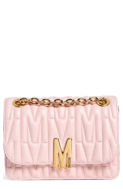 Shop Moschino Medium M Logo Quilted Leather Shoulder Bag In 0225 Pink