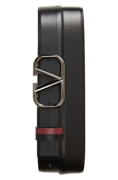 Shop Valentino Vlogo Buckle Reversible Leather Belt In 00b-nero-rubino