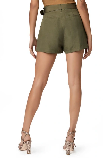 Shop Paige Neva Belted Linen Blend Shorts In Army